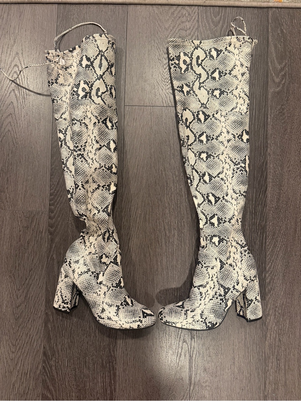 Unisa Snakeskin Print Over the Knee Stretch Boots Block Heel Thigh High Size